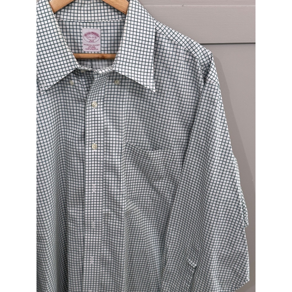 Brooks Brothers 346 Mens 17.5 2/3 Non-Iron Cotton Check Button Down Shirt Green - Picture 3 of 4